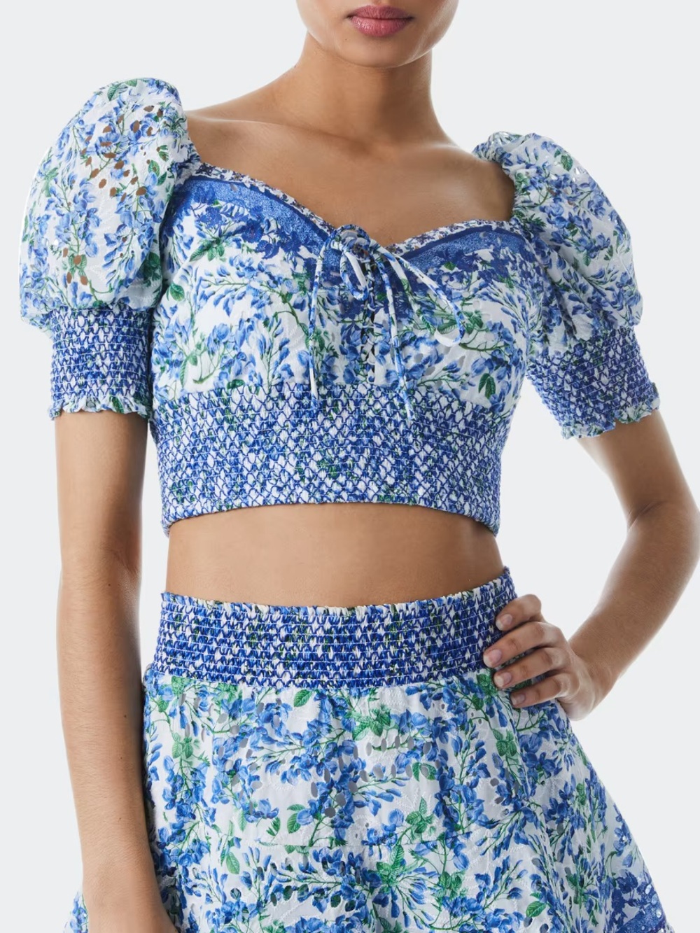 ALICE+OLIVIA CRAWFORD LACE UP SMOCKED TOP Size Small